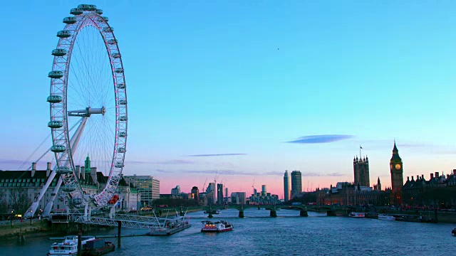 伦敦眼威斯敏斯特桥和威斯敏斯特宫禧桥伦敦视频素材