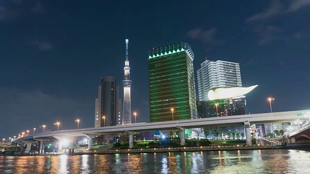 4K延时:住田河与东京市区的夜晚视频下载
