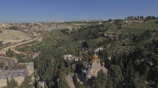 客西马尼的鸟瞰图，抹大拉的圣玛丽修道院/橄榄山视频下载