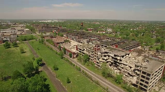 废弃的帕卡德工厂底特律架空视频素材