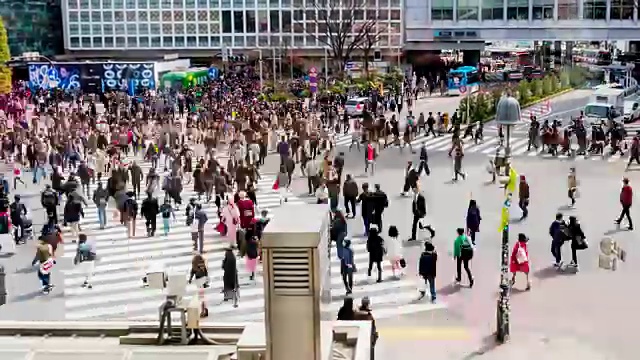 4K时光流逝:日本东京涉谷十字路口的人群和行人视频下载