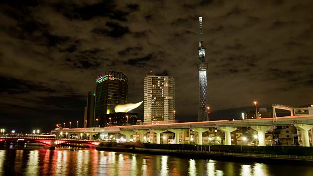 晚上的东京天树塔和隅田河视频素材