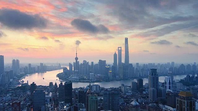 上海鸟瞰图，从黎明到白昼时间流逝视频下载