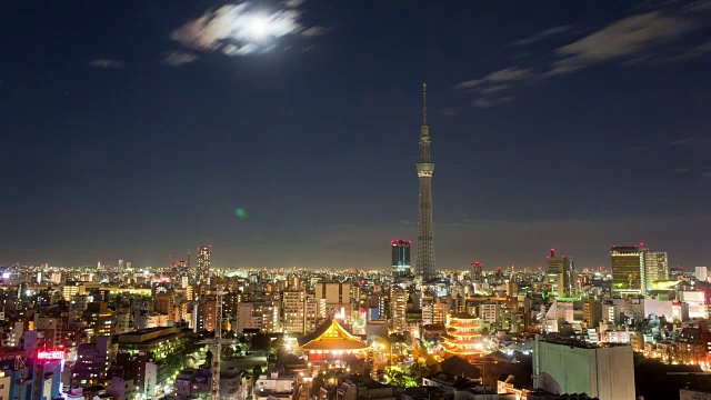 浅草寺和东京天树塔在日本东京的夜晚视频素材