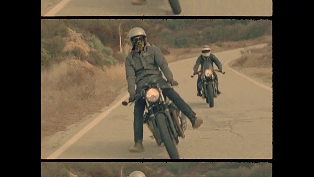 Cafe Racer摩托车上的16mm电影视频素材