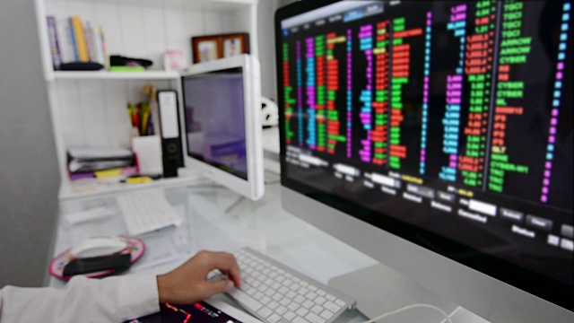 商人在办公室用数字平板电脑和笔记本电脑分析股市视频下载