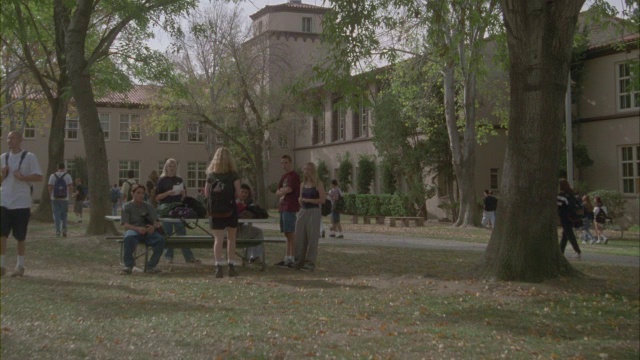 学生们在高中的院子里散步聊天。视频下载