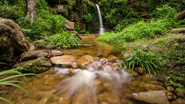 瀑布和绿色自然的时间流逝，自然镜头的背景，移动拍摄倾斜向上视频下载