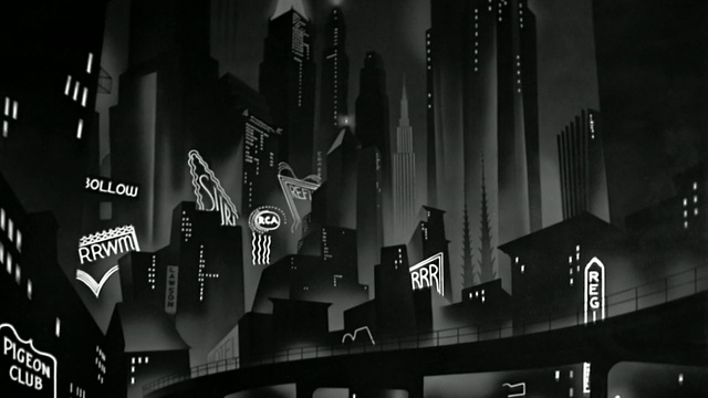 20世纪50年代，霓虹灯在大城市天际线的背景下闪烁视频下载