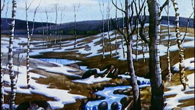 1936年动画季节从冬天到春天的变化/音频视频素材