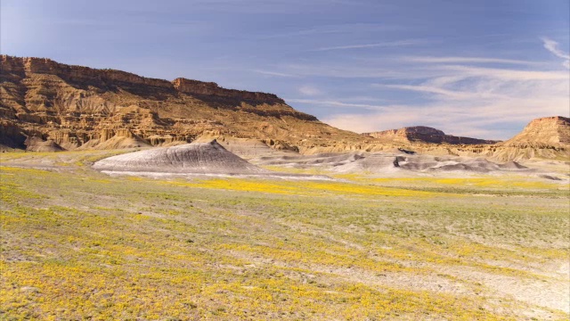 宽高角度俯瞰沙漠领域和岩层/大水，犹他州，美国视频素材