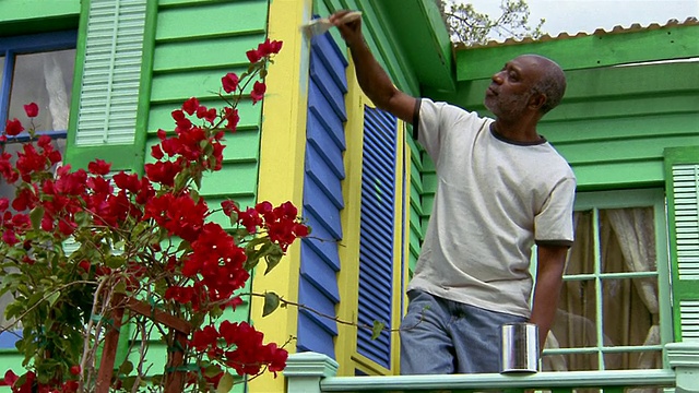 中枪男子正在粉刷房子视频素材