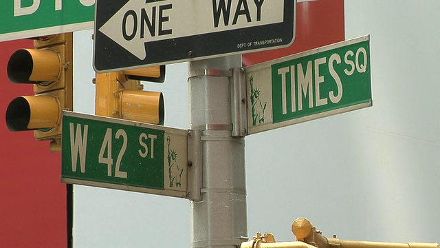 CU，在时代广场42街的街道标志，纽约，美国视频素材