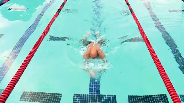 MS HA成熟的男性运动员在晨练中游泳蛙泳视频素材