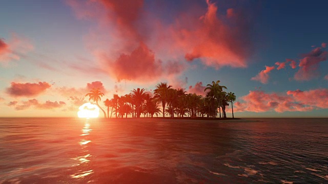 日落天空和棕榈岛视频素材