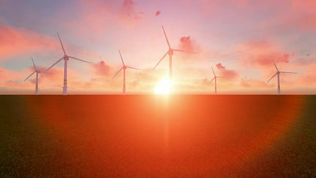 风力涡轮机在日落天空的背景视频下载
