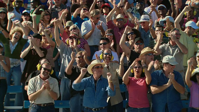 美国佛罗里达，看台上，不同的人群站起来，欢呼，鼓掌视频素材