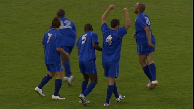 HA WS PAN足球队进球后在球场上庆祝/谢菲尔德，英格兰，英国视频下载