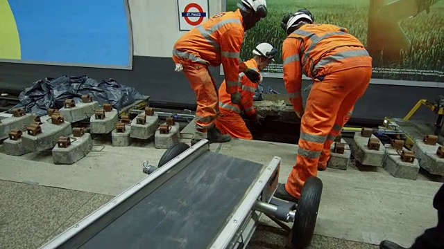 英国伦敦，工程师们正在修理地铁轨道/圣保罗地铁站视频素材
