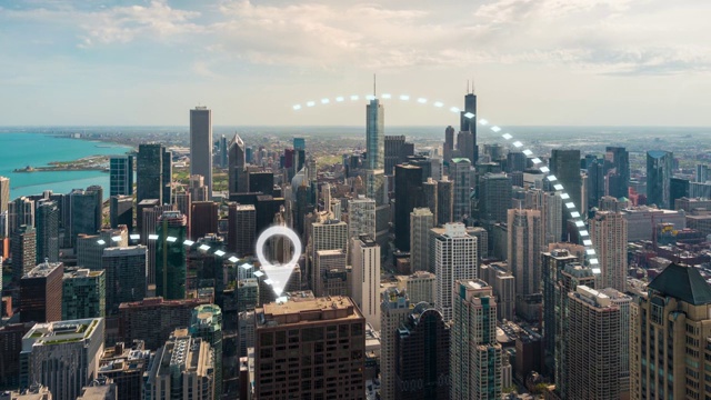 4k分辨率网络连接概念与芝加哥城市景观视频素材