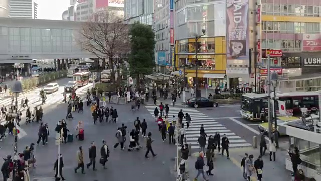 4K延时:行人穿过涉谷十字路口，日本东京视频素材