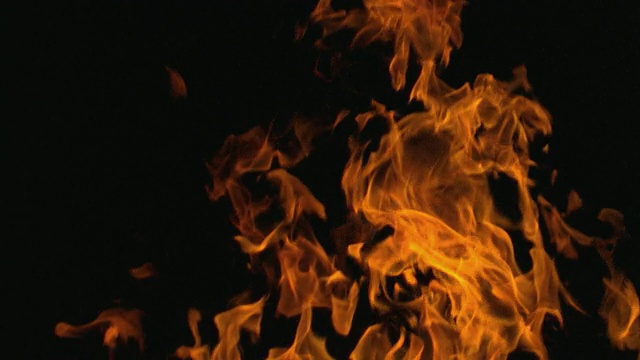 SLO MO CU橙色火焰在黑色背景下升起/美国俄勒冈视频下载