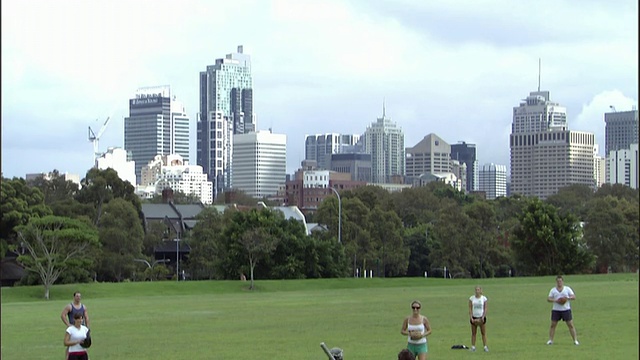 WS, TD, PAN，朋友们在公园里打垒球，悉尼，澳大利亚视频素材