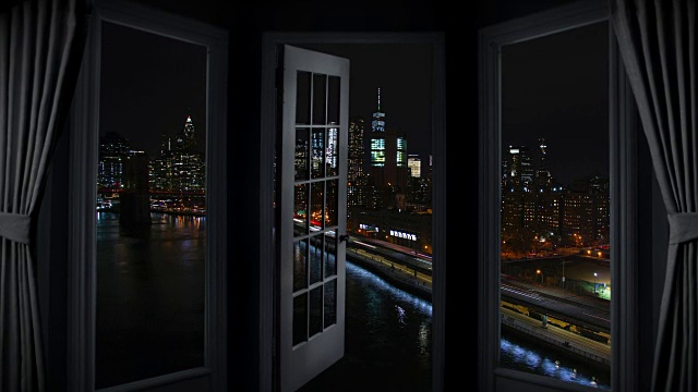 窗景纽约曼哈顿时光流逝夜门摩天大楼视频素材