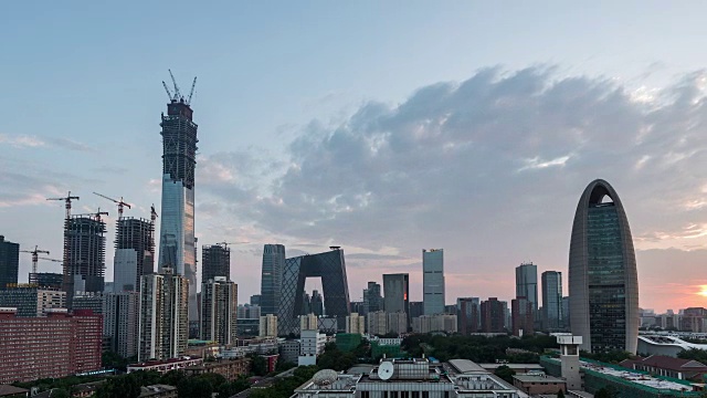 T/L WS PAN摩天大楼天际线全景屋顶/北京，中国视频素材