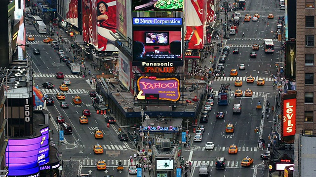 电汇，MS, HA，时代广场的交通，白天到晚上，曼哈顿，纽约市，美国纽约视频素材