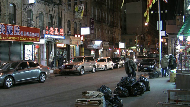 MS，晚上唐人街的街景，纽约，美国视频素材