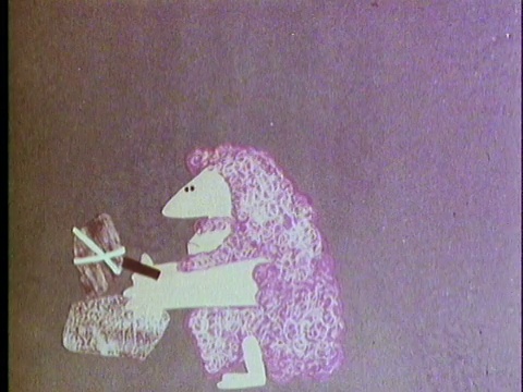 1970年，重现英国工业革命蒙太奇动画，石器时代的人用石头锤弄伤了自己，扔了它，“2001”风格，在发明家詹姆斯·哈格里夫手中变成了现代锤子视频下载