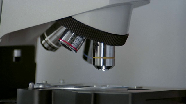在牛奶厂的实验室里，研究人员设置载玻片和调整显微镜视频素材