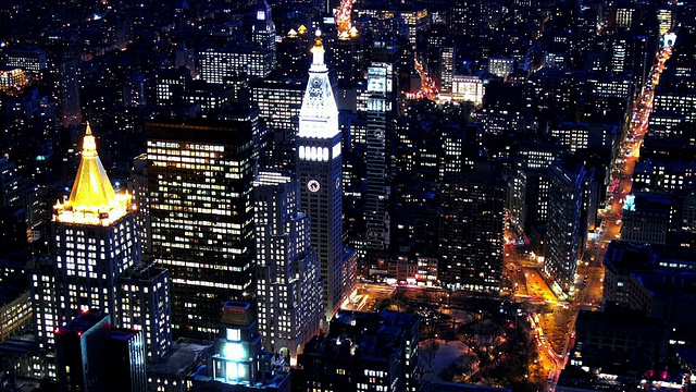 2009年T/L HA麦迪逊广场公园和Met Life Tower / Flat Iron Building可见在右边/纽约市视频下载