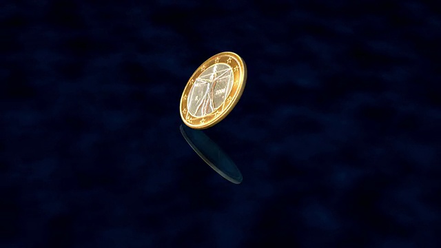 SLO MO CU意大利一枚欧元硬币在反射面上翻转并反弹/美国密歇根切尔西。视频素材