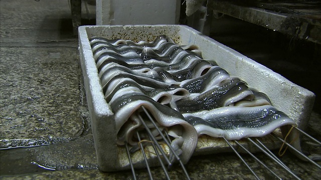 日本京都西城市场的鳗鱼串视频下载