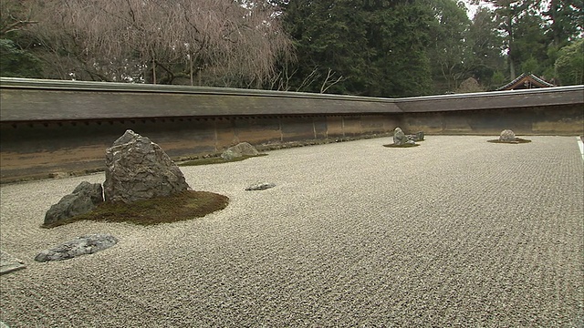 日本京都龙安寺和岩石花园，视频素材