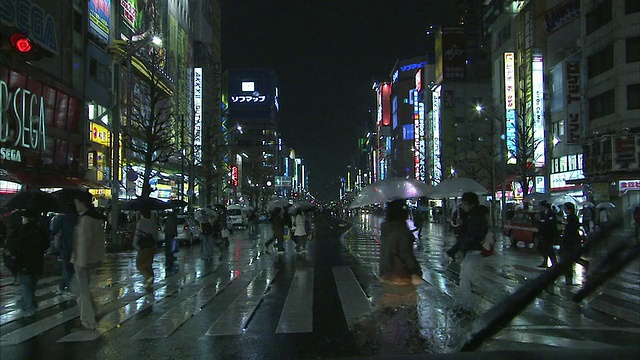 从汽车上看，日本东京夜晚的街道视频素材