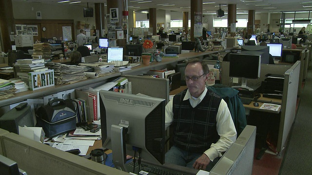 美国加州旧金山办公室小隔间里的MS HA Man在电脑前工作/ AUDIO视频下载