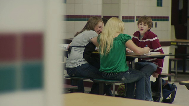 美国纽约，Cazenovia，学校儿童(12-17岁)的自助餐厅视频素材