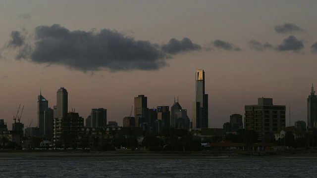 黄昏时分，澳大利亚维多利亚州墨尔本的市中心天际线视频素材