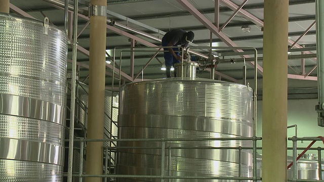 南非西开普Franschhoek酒窖发酵罐顶部的工作人员视频下载