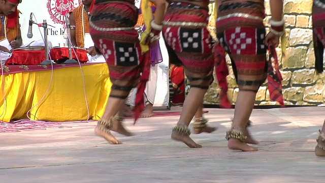 印度哈里亚纳邦，苏拉吉昆德博览会/法里达巴德，一群妇女在表演Sambalpuri舞蹈视频素材