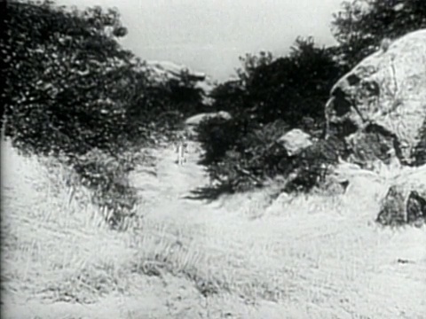 1949年B/W蒙太奇经典电视连续剧，“独行侠”的开场场景，独行侠(克莱顿·摩尔)骑着他的马“银”/音频视频素材