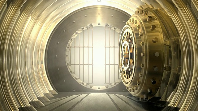 CGI WS ZI银行金库的门打开，露出白色的内部视频下载