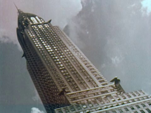 1960年蒙太奇LA倾斜克莱斯勒大厦/ WS PAN曼哈顿中城从哈德逊河到东河/纽约市视频下载