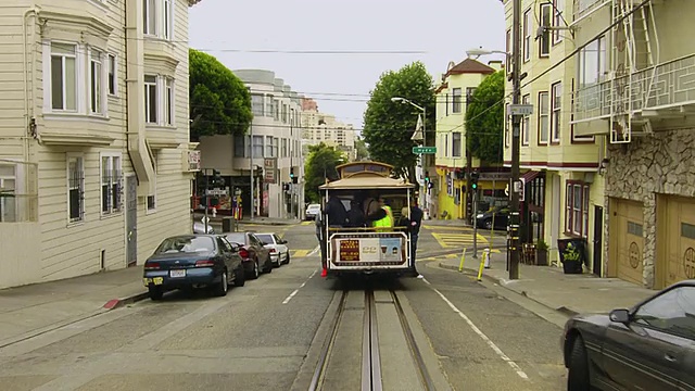 T/L POV在美国加州旧金山市中心的缆车之后视频素材