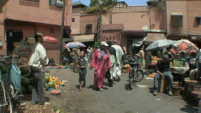 WS户外市场在麦地那，马拉喀什，摩洛哥视频素材