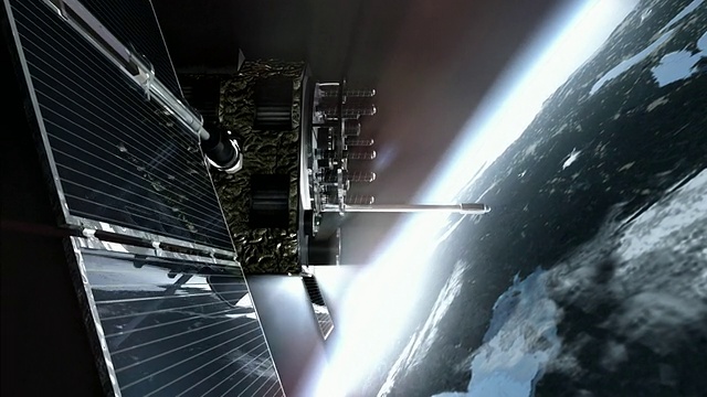 在地球轨道/牛津，牛津郡，英国的CU CGI GPS卫星与太阳能电池板视频下载