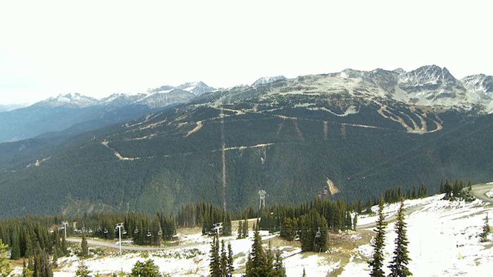 在加拿大不列颠哥伦比亚省惠斯勒山顶，缆车经过树木视频素材